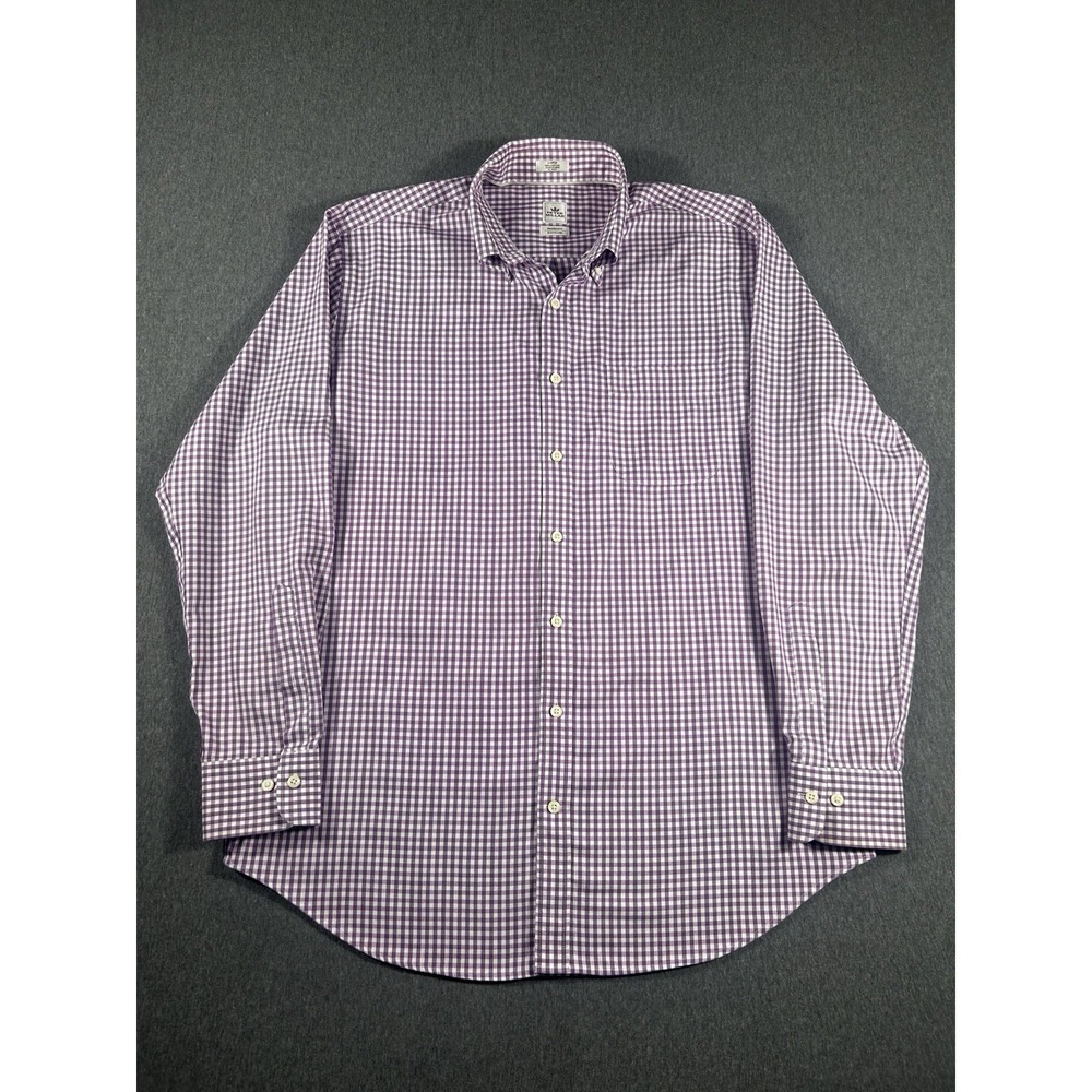 Peter Millar Nanoluxe Easycare Purple Gingham Check Long Sleeve Dress Shirt L